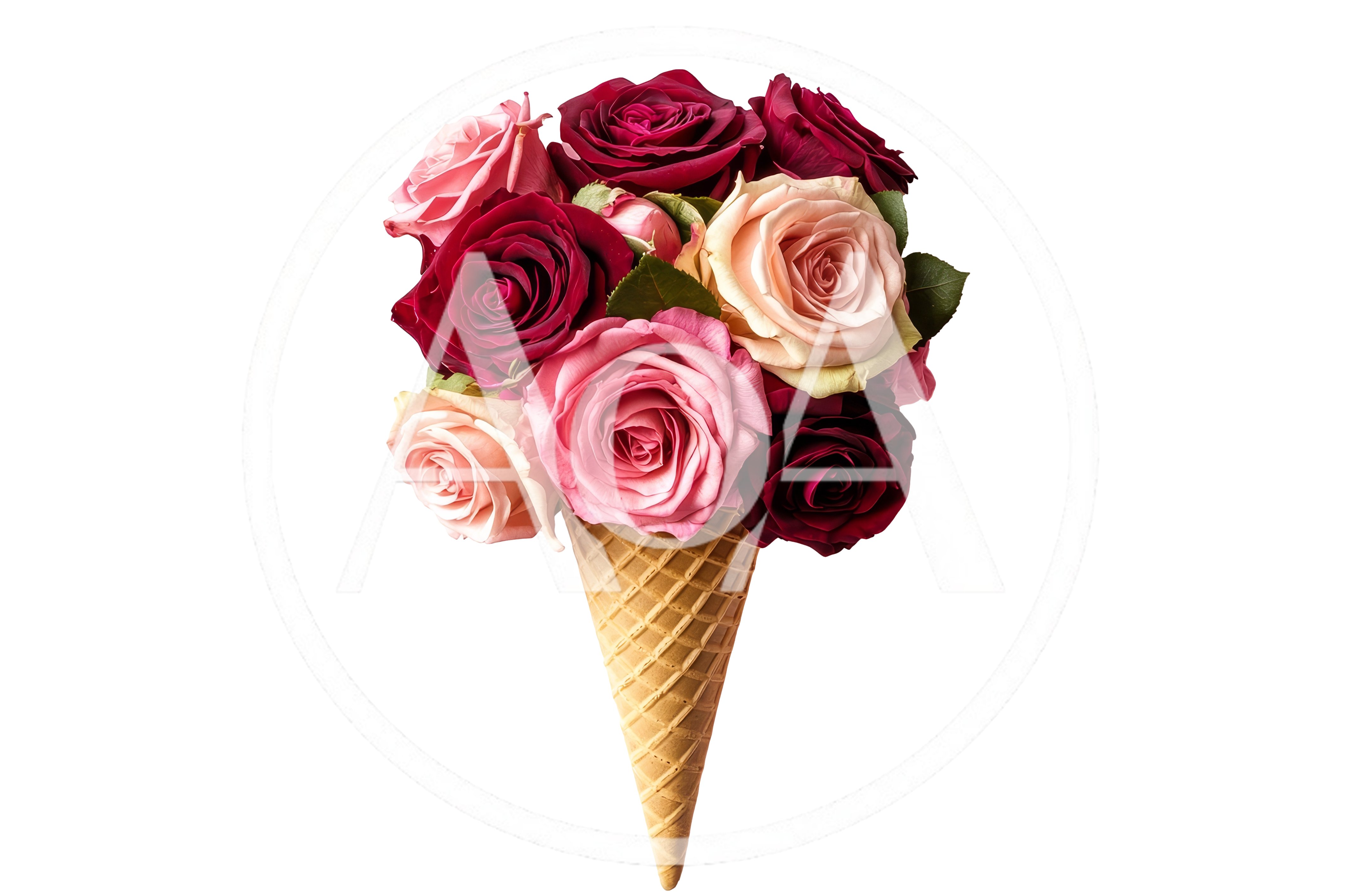 Bouquet Of Colorful Roses In An Ice Cream Cone