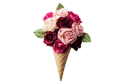 Bouquet Of Artificial Roses In An Ice Cream Cone