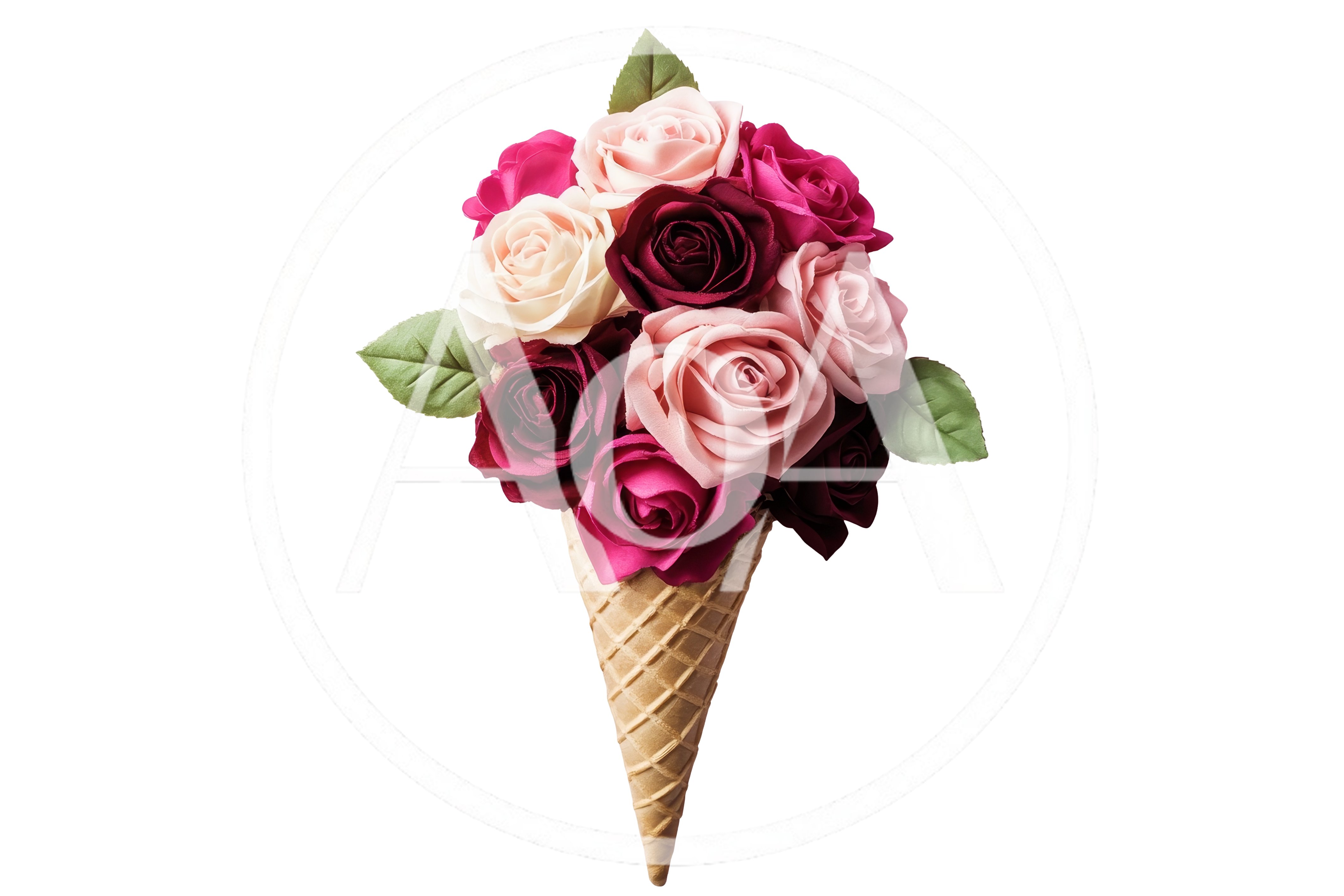Bouquet Of Artificial Roses In An Ice Cream Cone