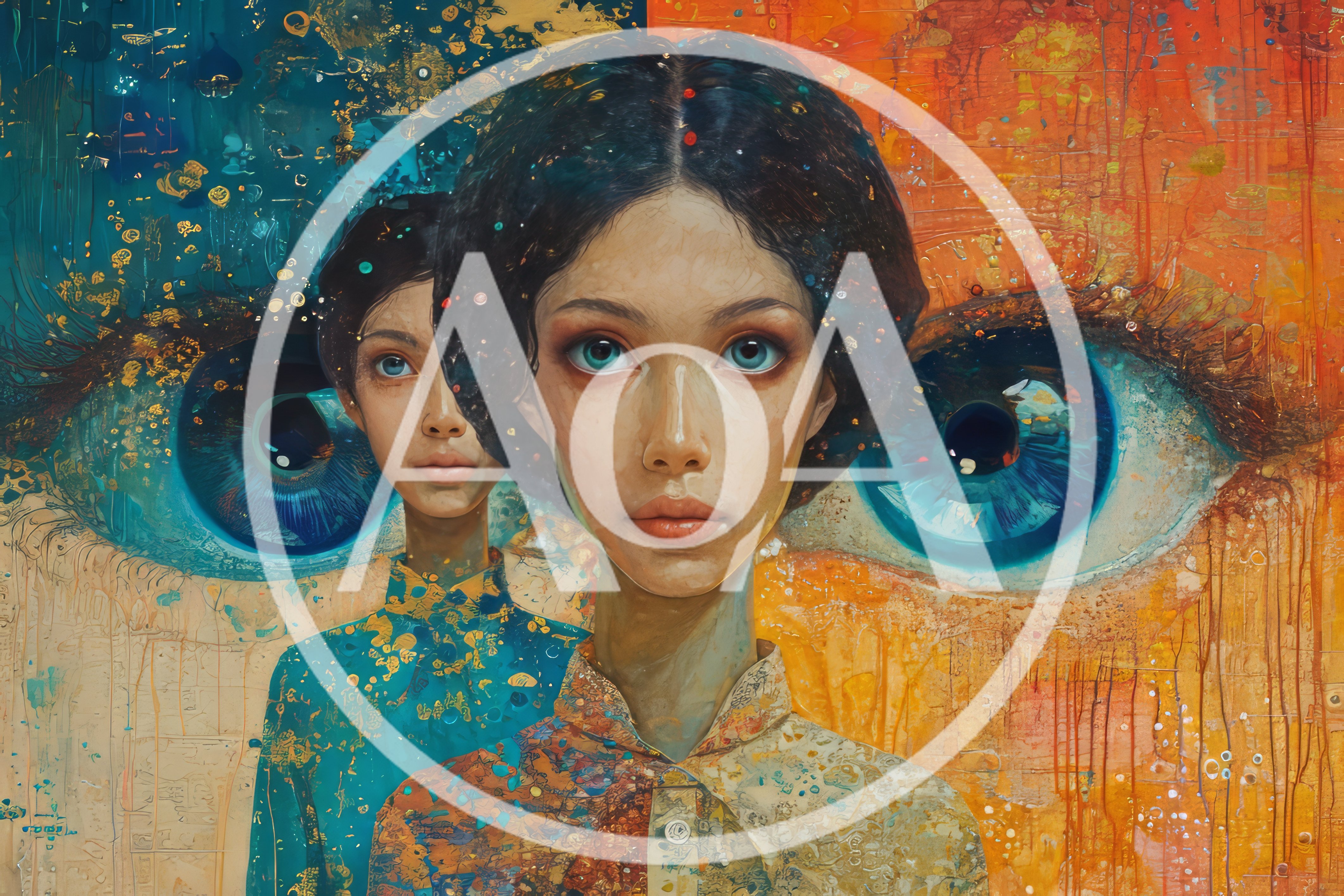 Surreal Portrait Of Two Women With Giant Blue Eyes