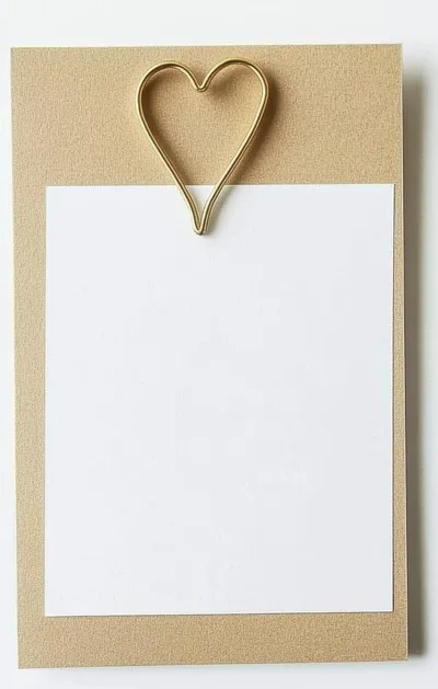 Blank White Paper Note With Gold Heart Clip