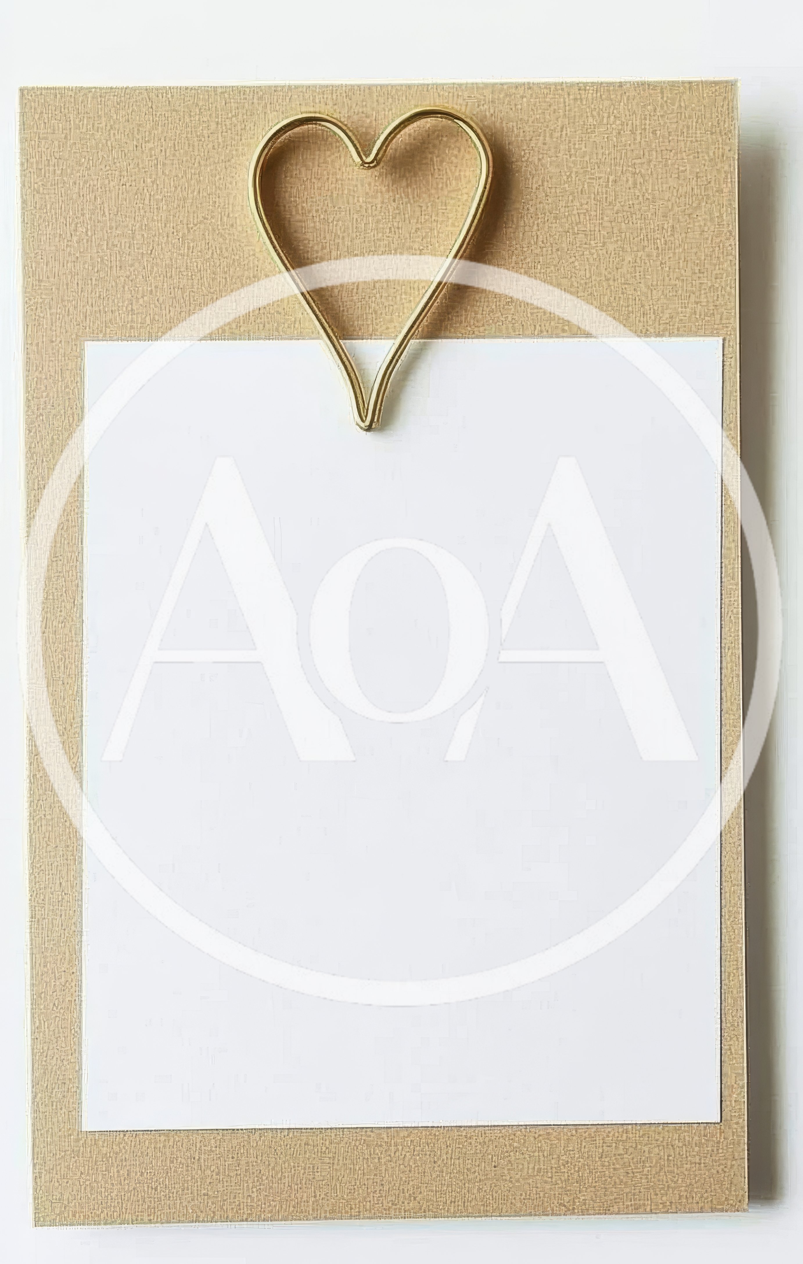 Blank White Paper Note With Gold Heart Clip