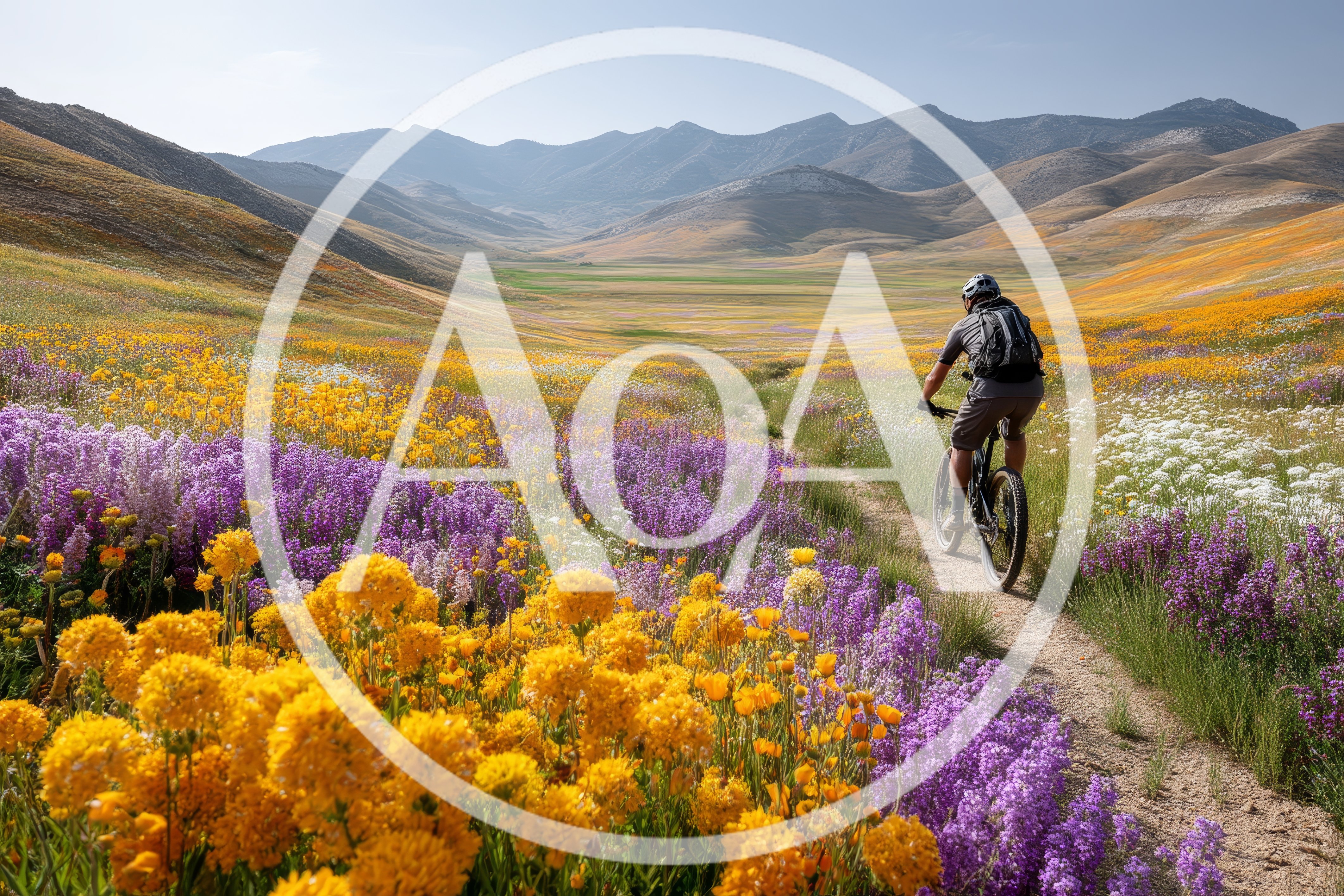 Mountain Biker Riding Through A Wildflower Meadow