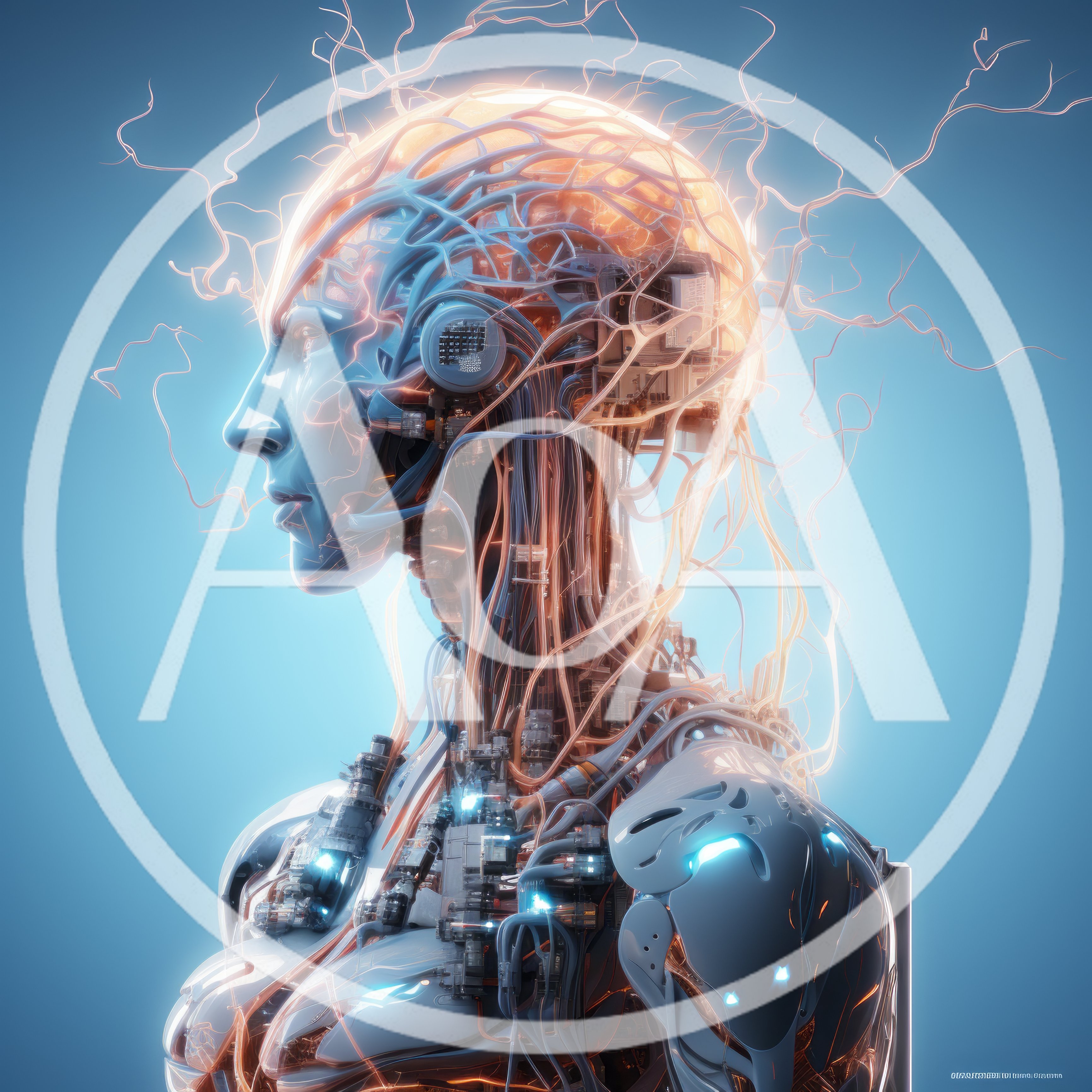 Futuristic Cyborg Humanoid With Glowing Neural Network Connections