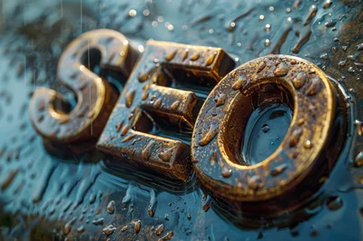 Metallic SEO Letters Submerged in Water