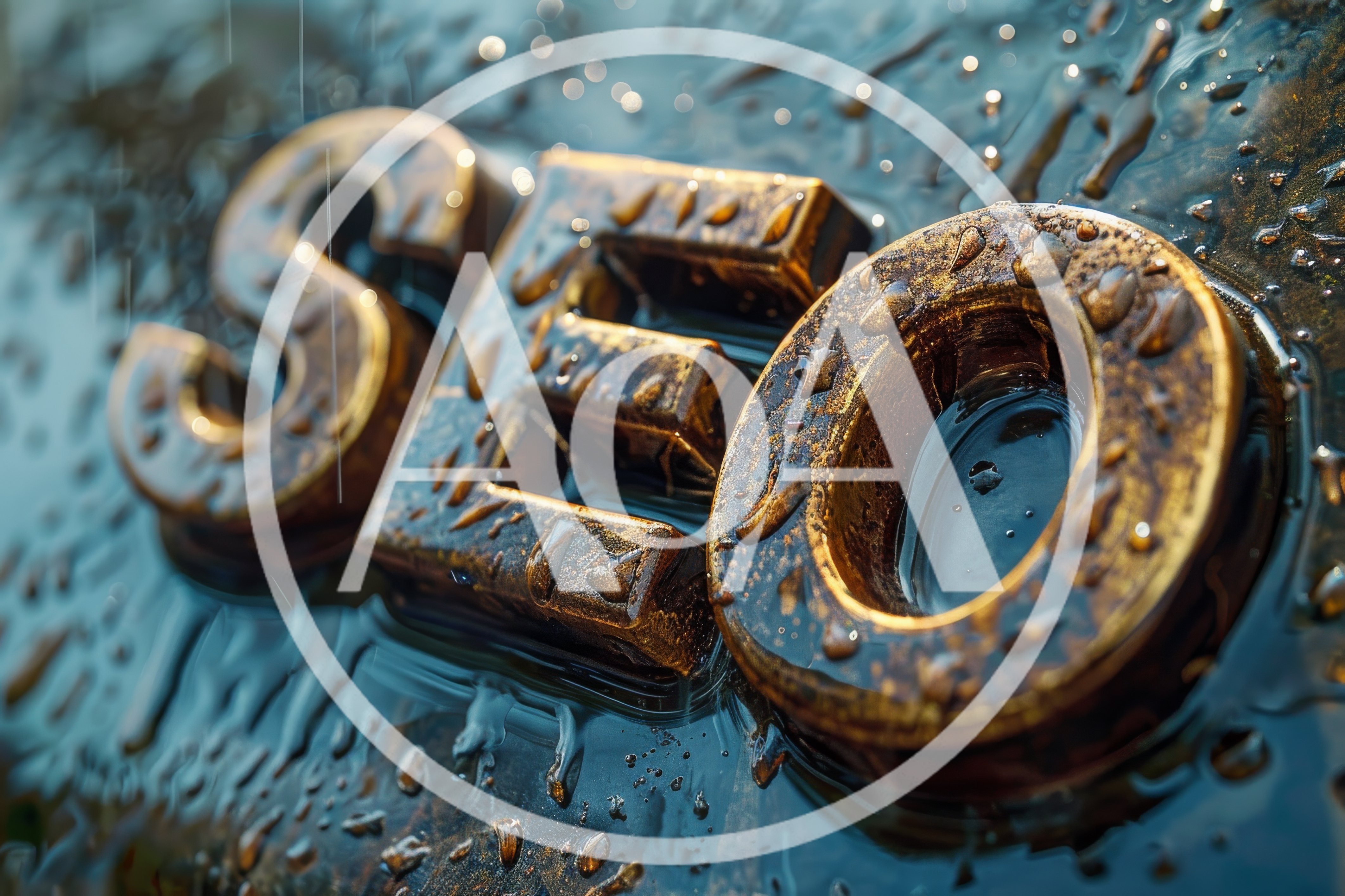 Metallic SEO Letters Submerged in Water