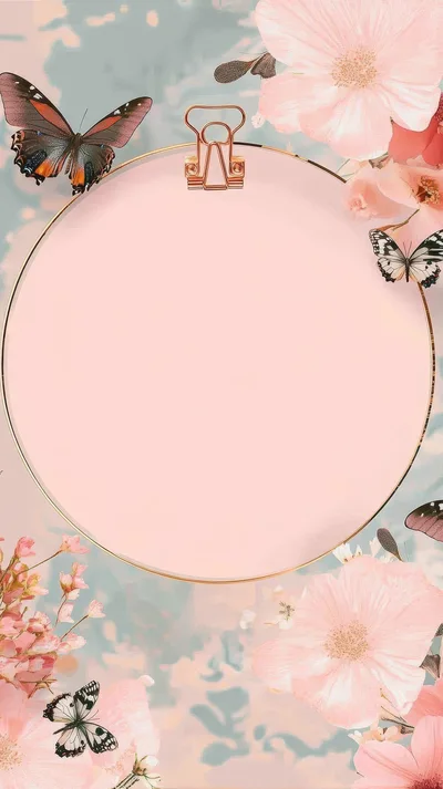Floral Frame With Butterflies And Binder Clip