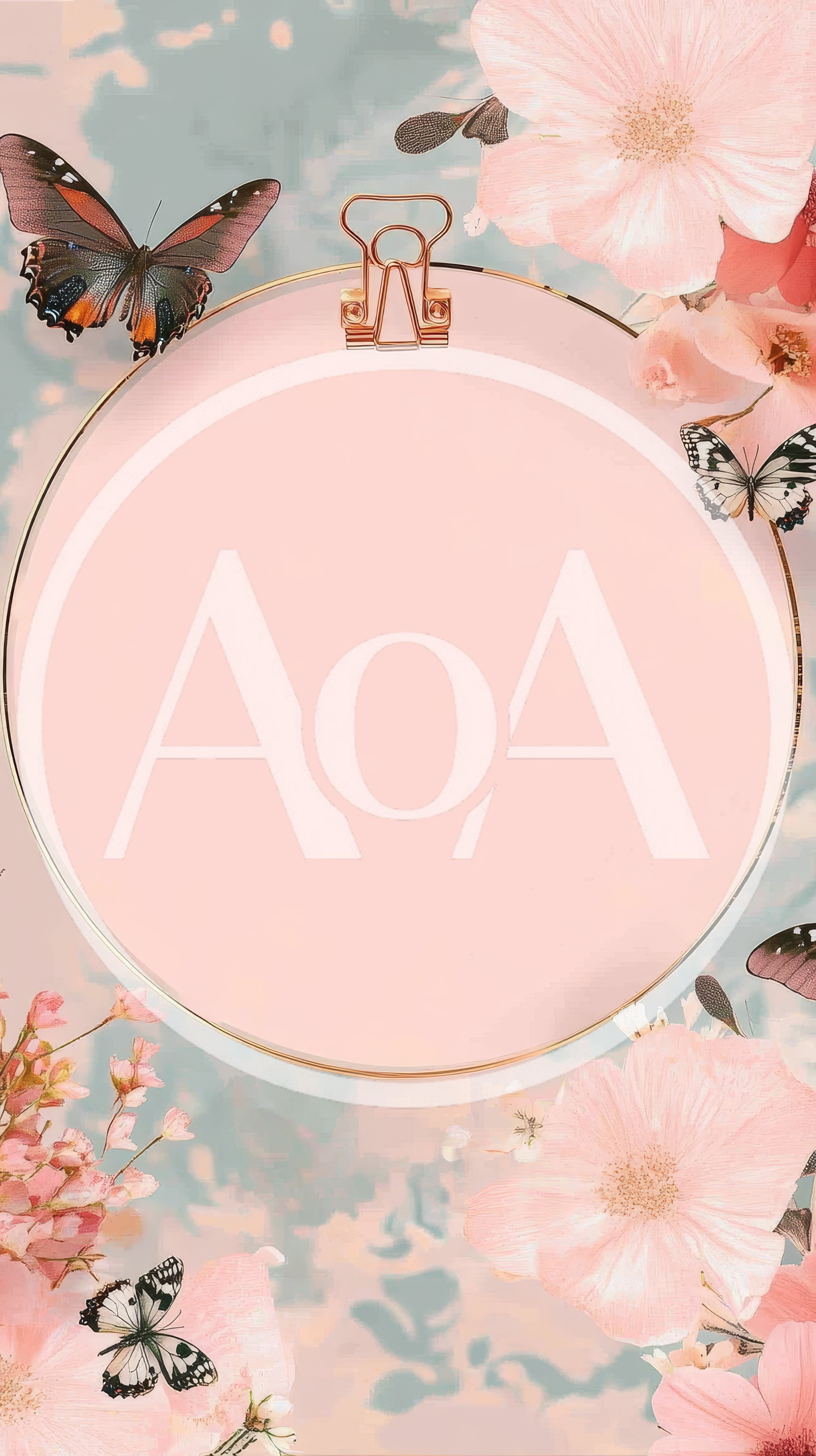 Floral Frame With Butterflies And Binder Clip