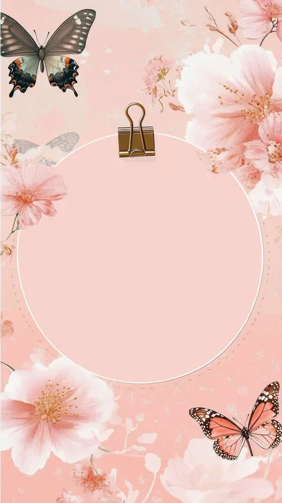 Floral Frame With Butterflies And Binder Clip