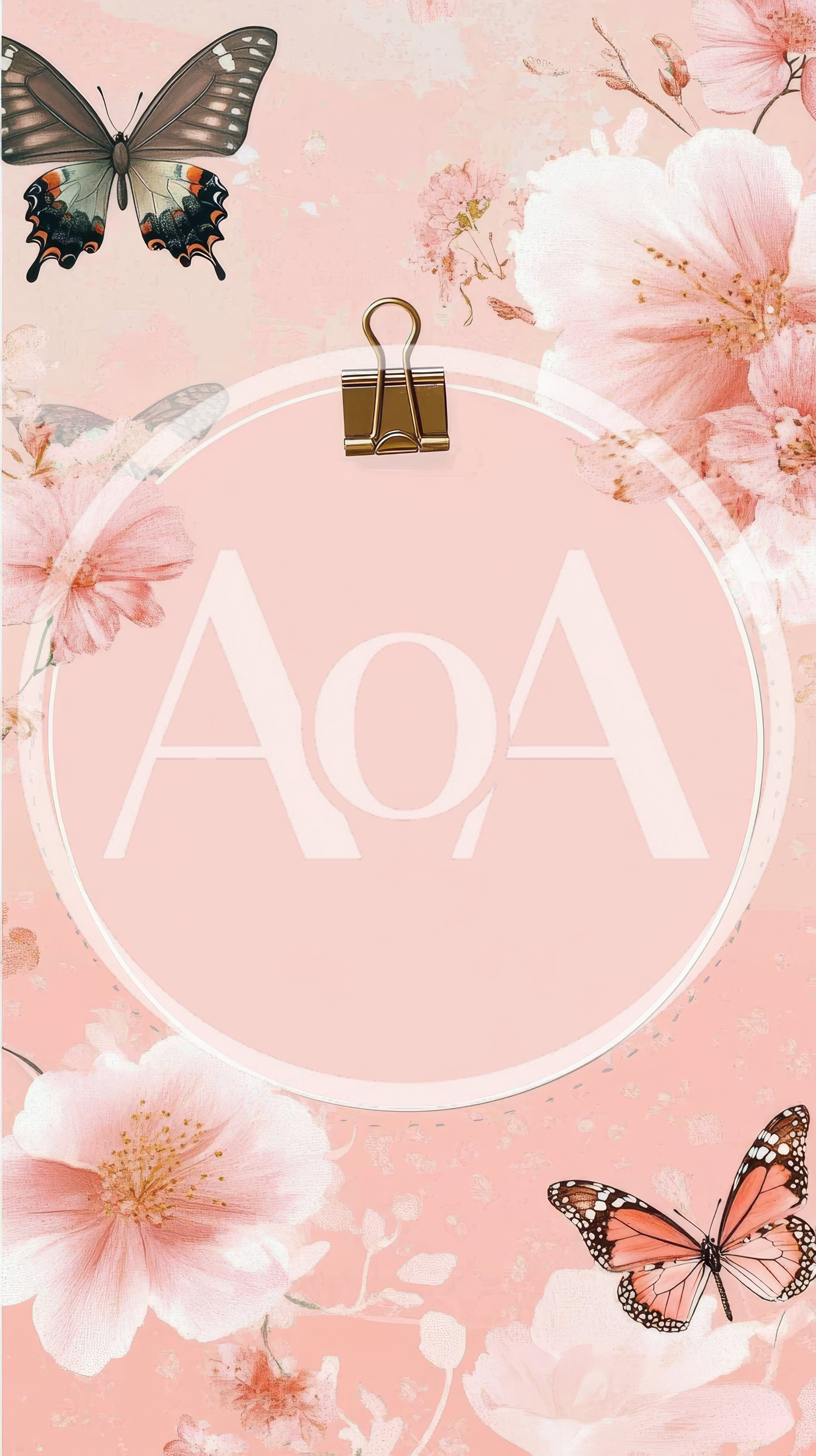 Floral Frame With Butterflies And Binder Clip