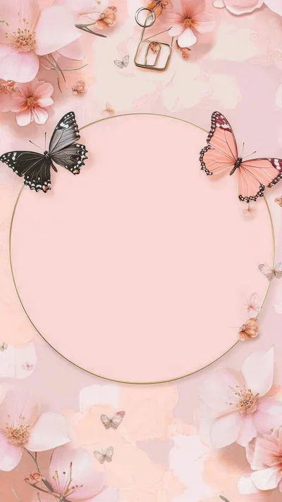 Floral Frame With Butterflies And Paper Clip