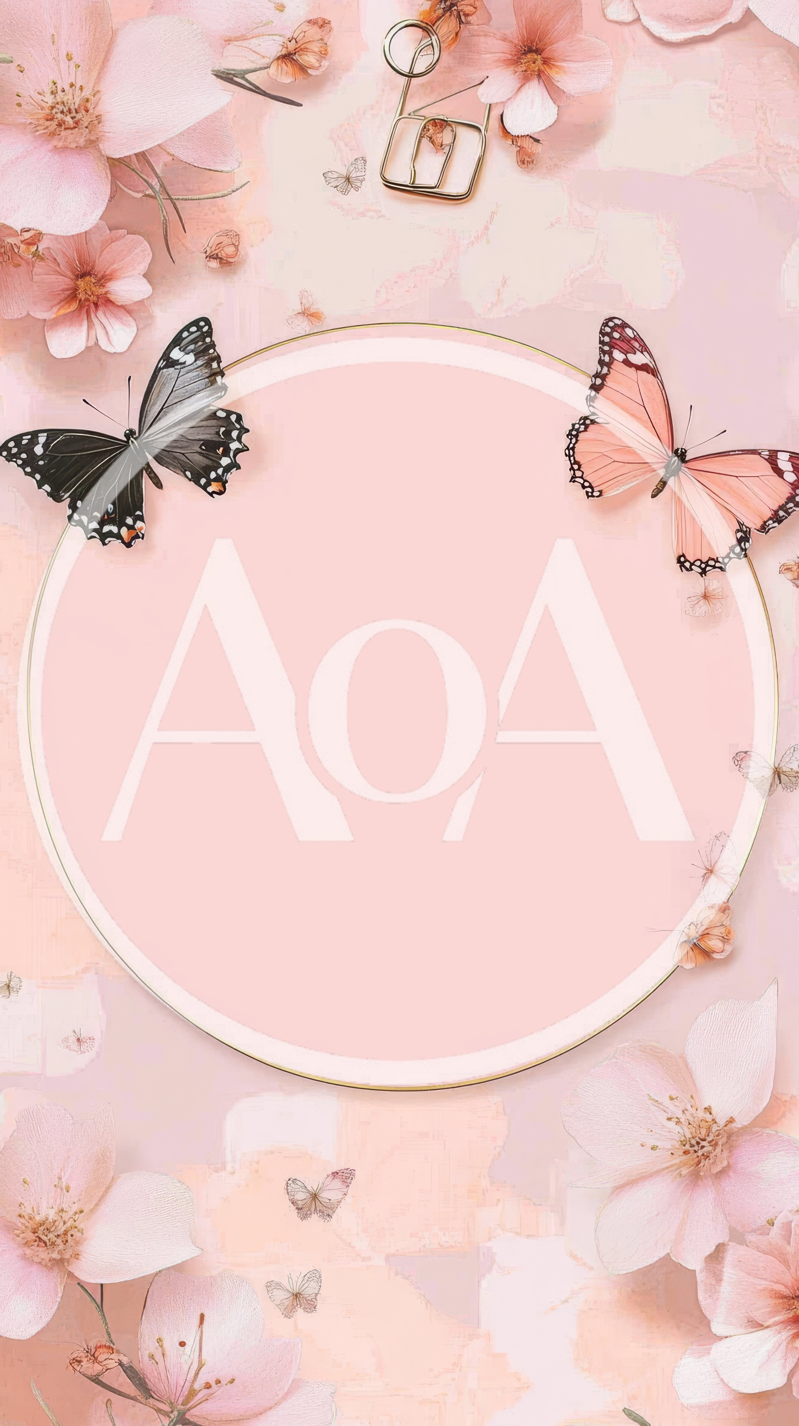 Floral Frame With Butterflies And Paper Clip
