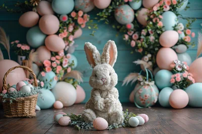Easter Bunny Plush Decoration With Pastel Balloons