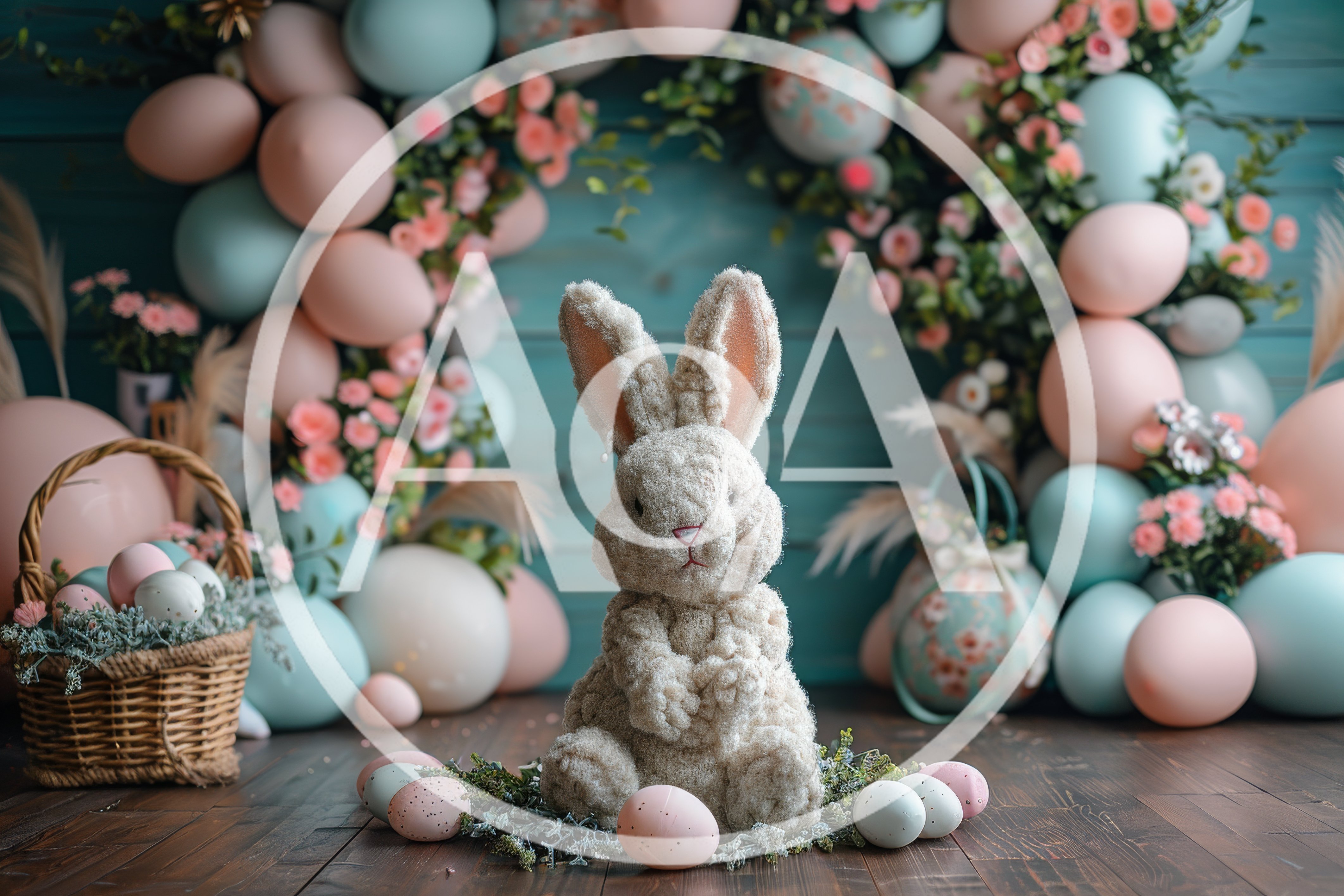Easter Bunny Plush Decoration With Pastel Balloons
