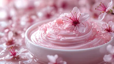 Pink Cream Bowl With Cherry Blossoms