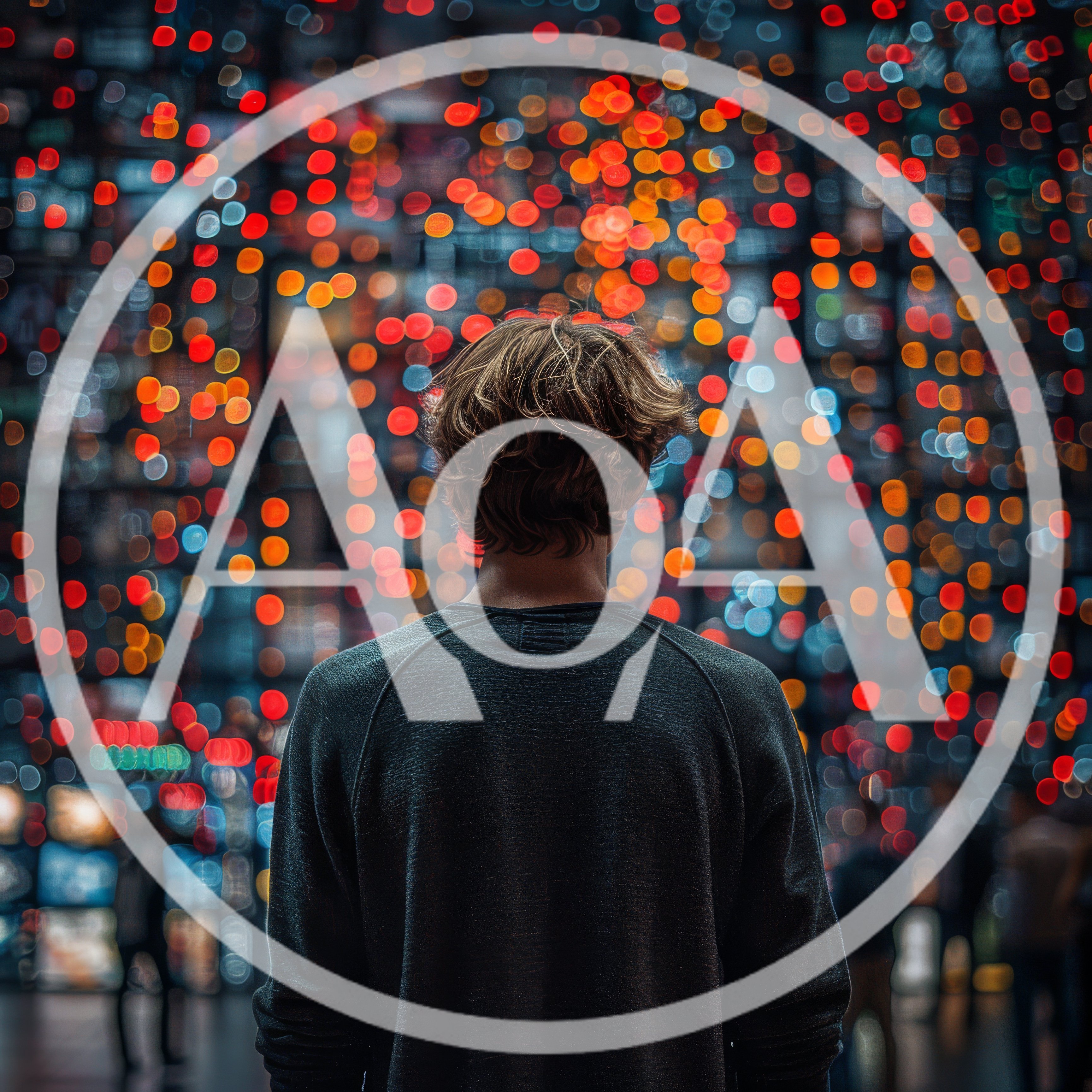 Young Man Standing Before A Wall Of Bokeh Lights