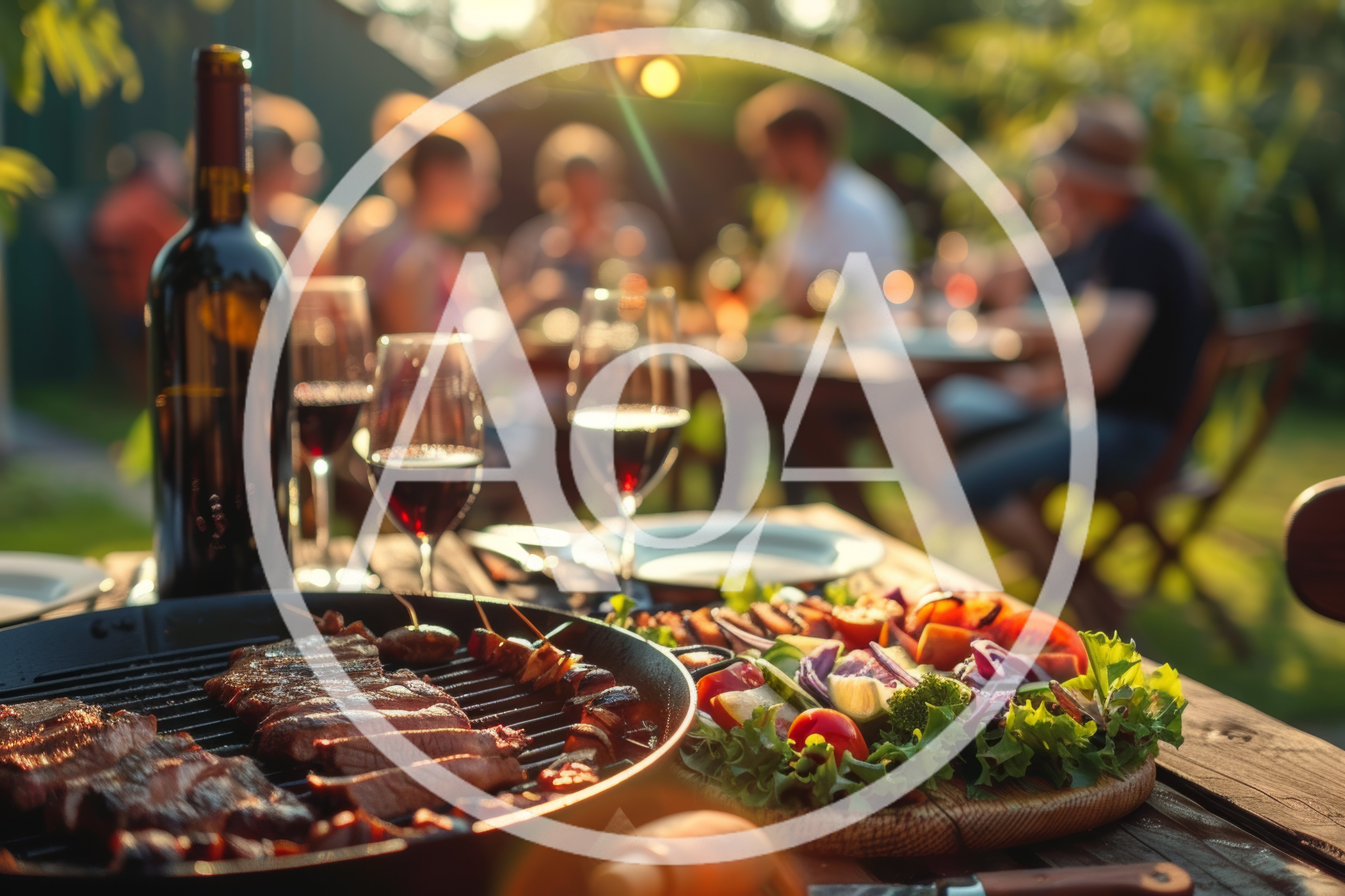 Outdoor Summer Dinner Party With Grilled Steak And Wine