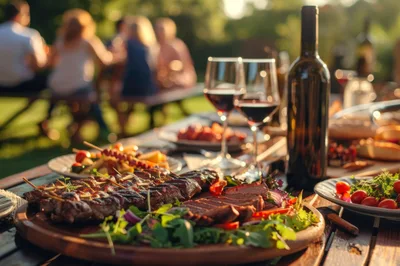 Grilled Steak Platter at Outdoor Summer Dinner Party