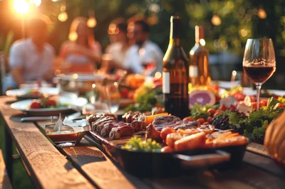 Outdoor Summer Dinner Party With Grilled Food