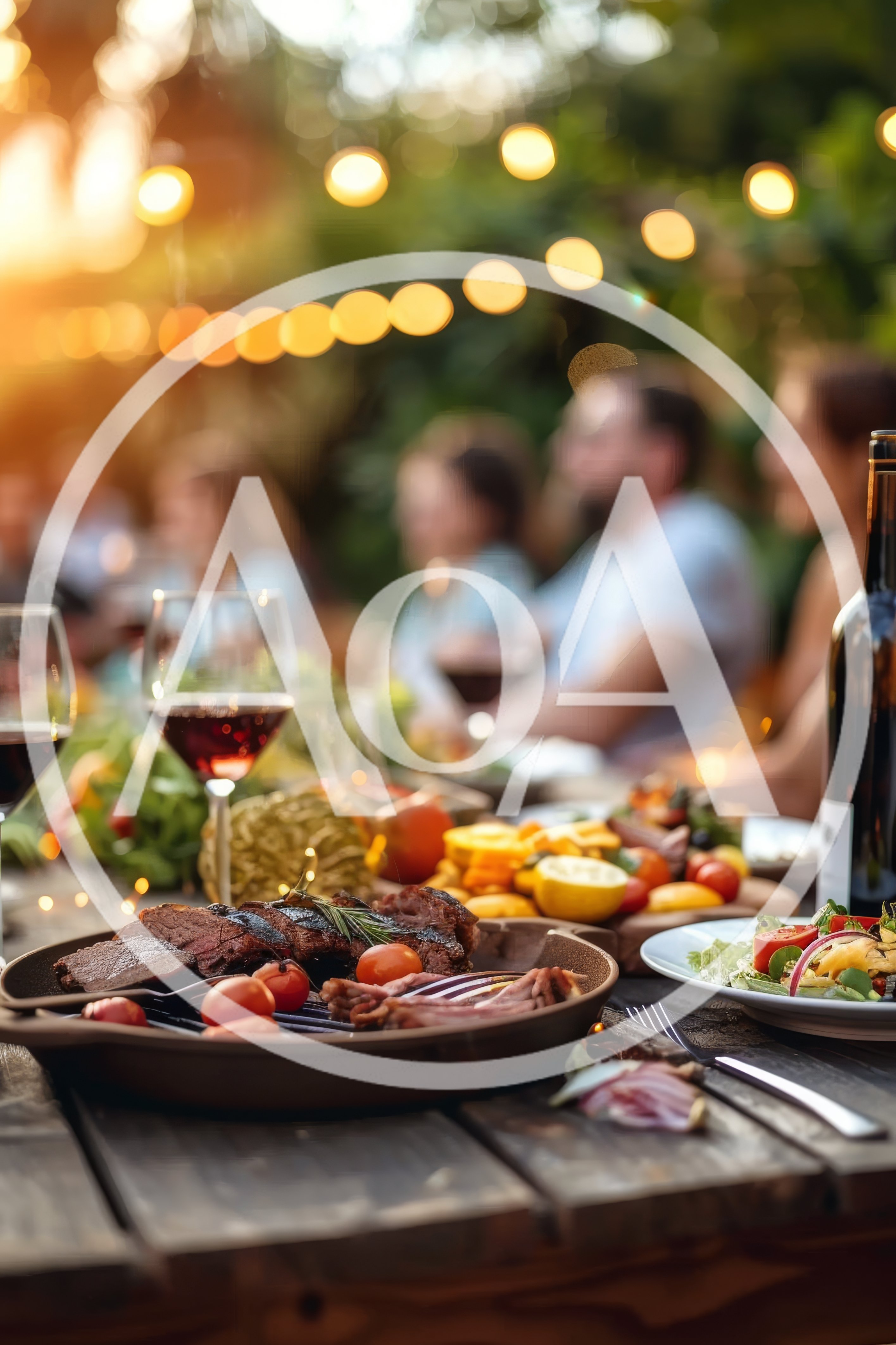 Outdoor Dinner Party With Grilled Steak And Wine