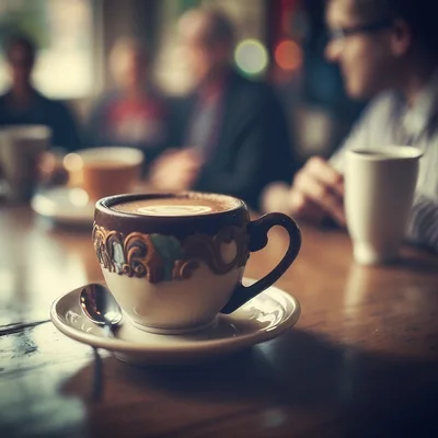 Close Up Of A Decorative Coffee Cup In A Cafe