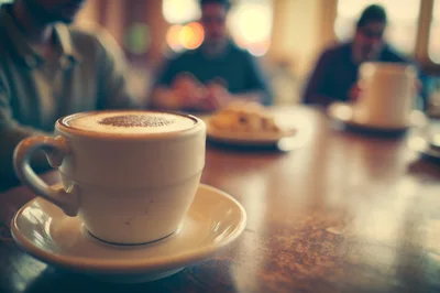 Close Up Of A Cappuccino Cup In A Cafe