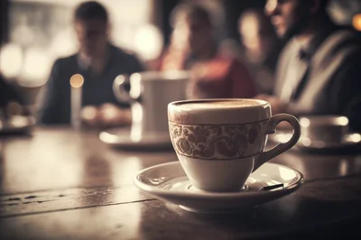 Close Up Of A Decorative Coffee Cup On A Table