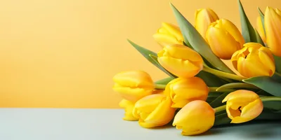 Bouquet Of Fresh Yellow Tulips On A Pastel Background