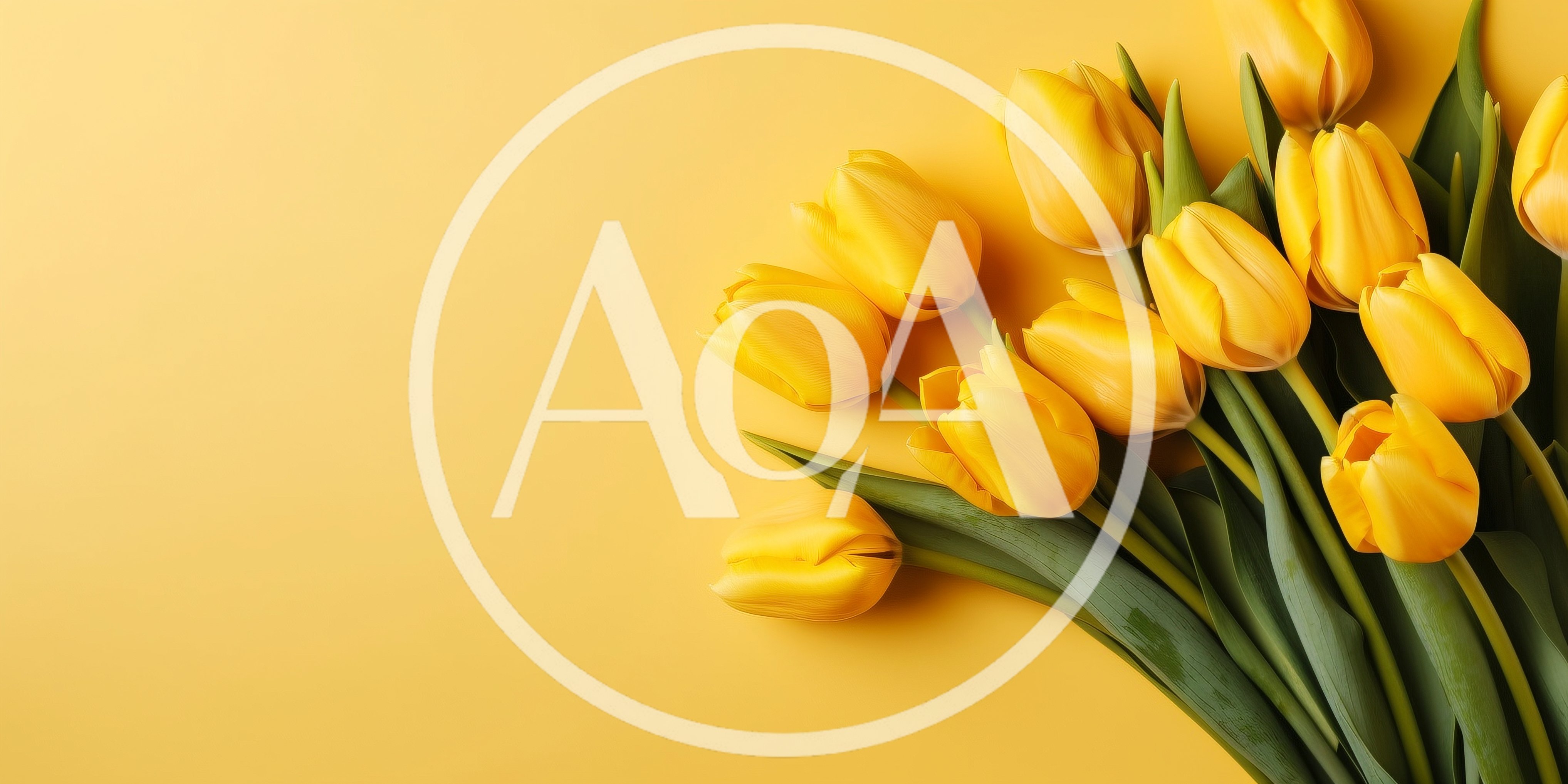 Bouquet of Fresh Yellow Tulips on Yellow Background