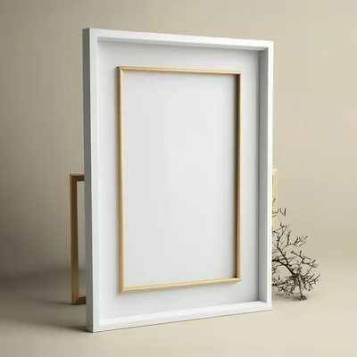 Minimalist White Picture Frame With Gold Inner Border
