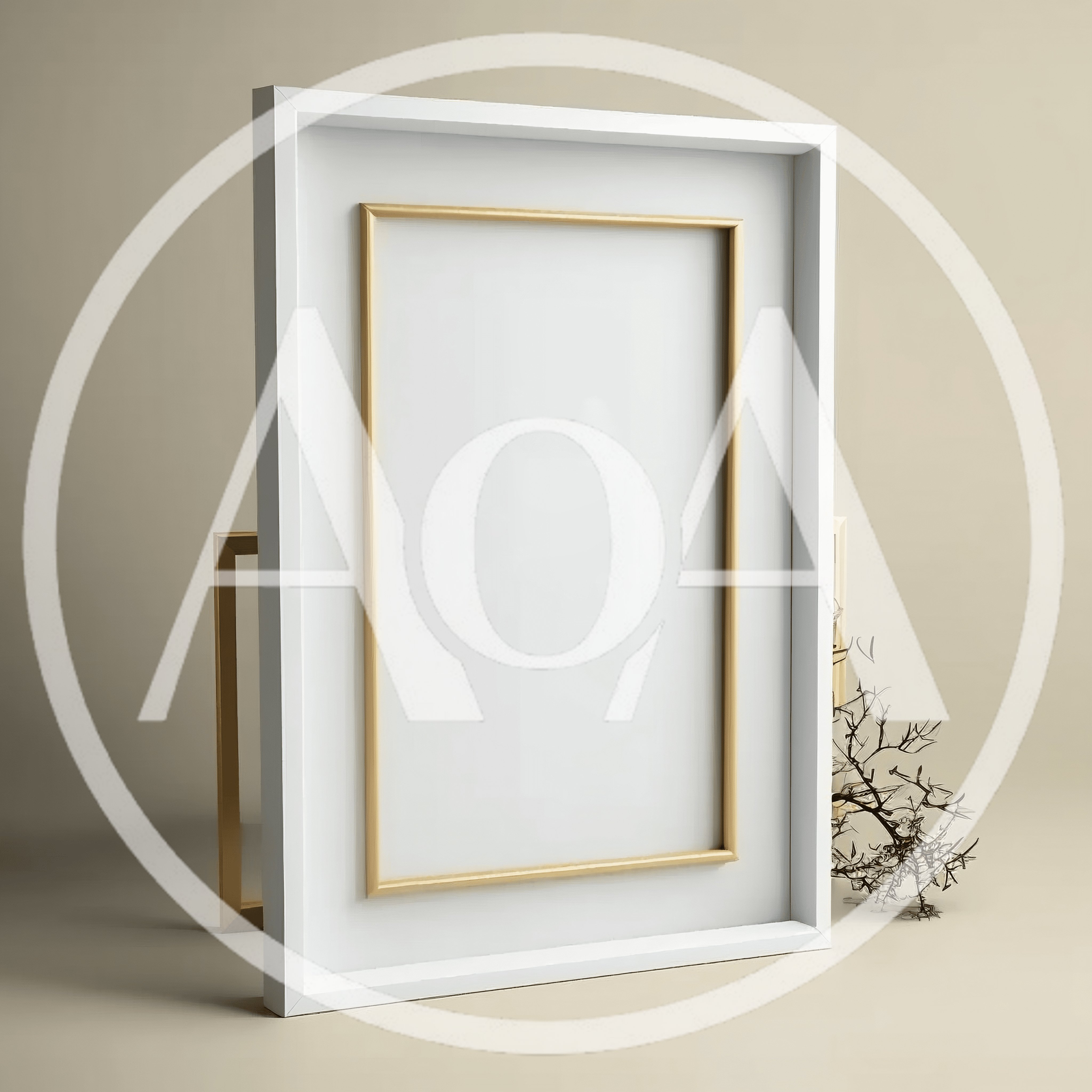 Minimalist White Picture Frame With Gold Inner Border