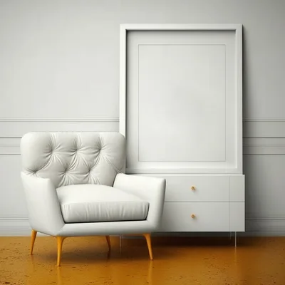 Modern White Armchair With Large Blank Picture Frame
