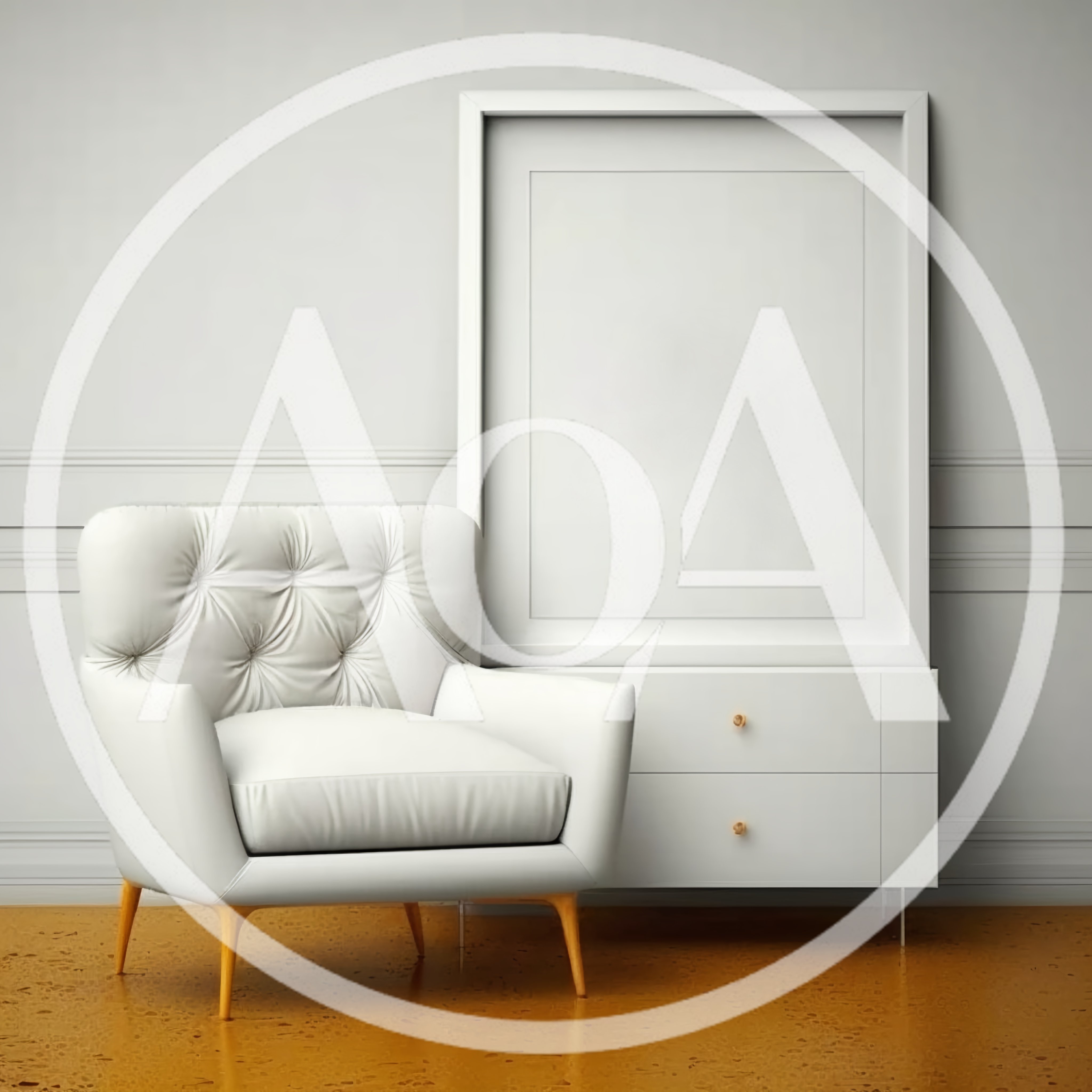 Modern White Armchair With Large Blank Picture Frame