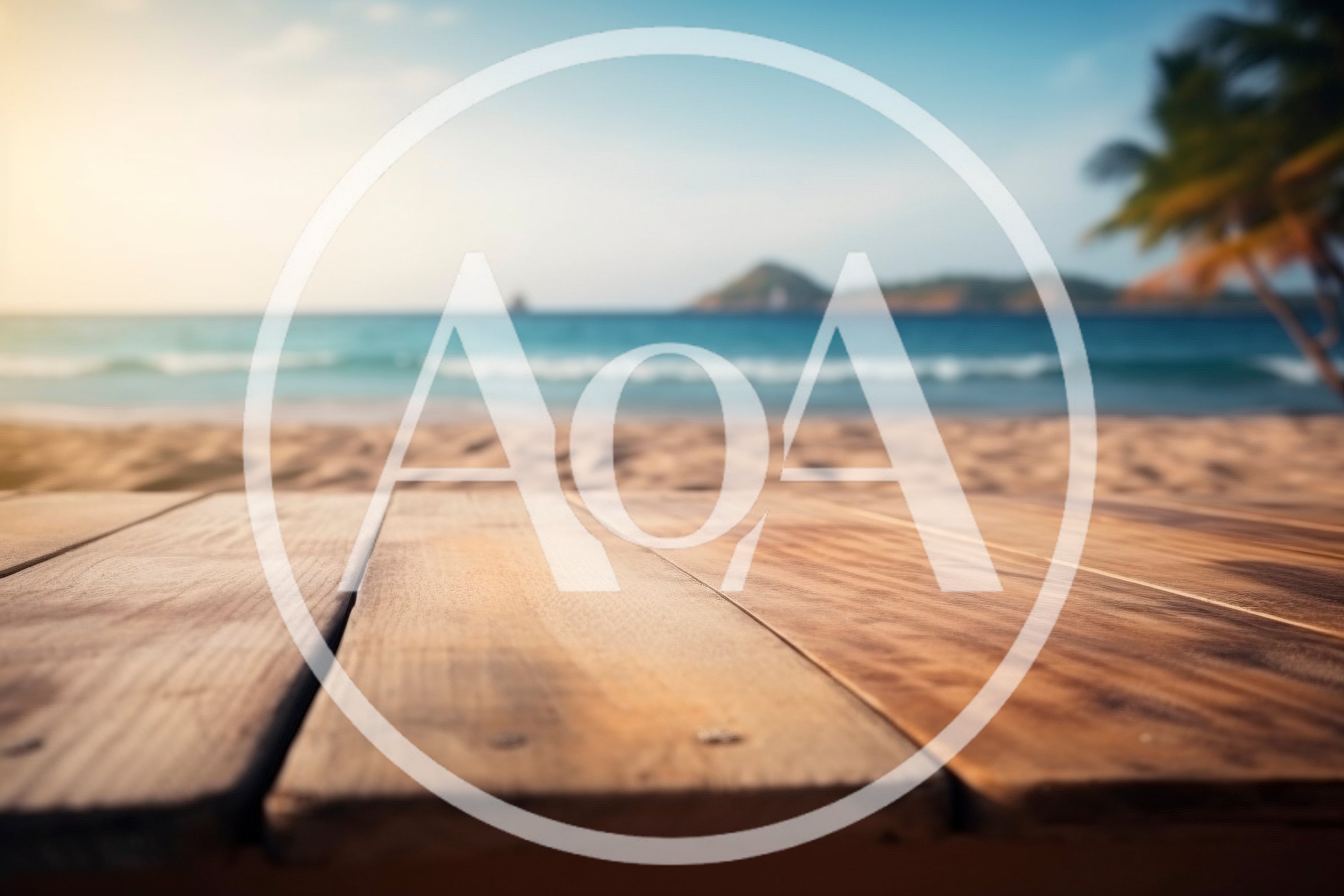 Wooden Table Surface Overlooking A Tropical Beach