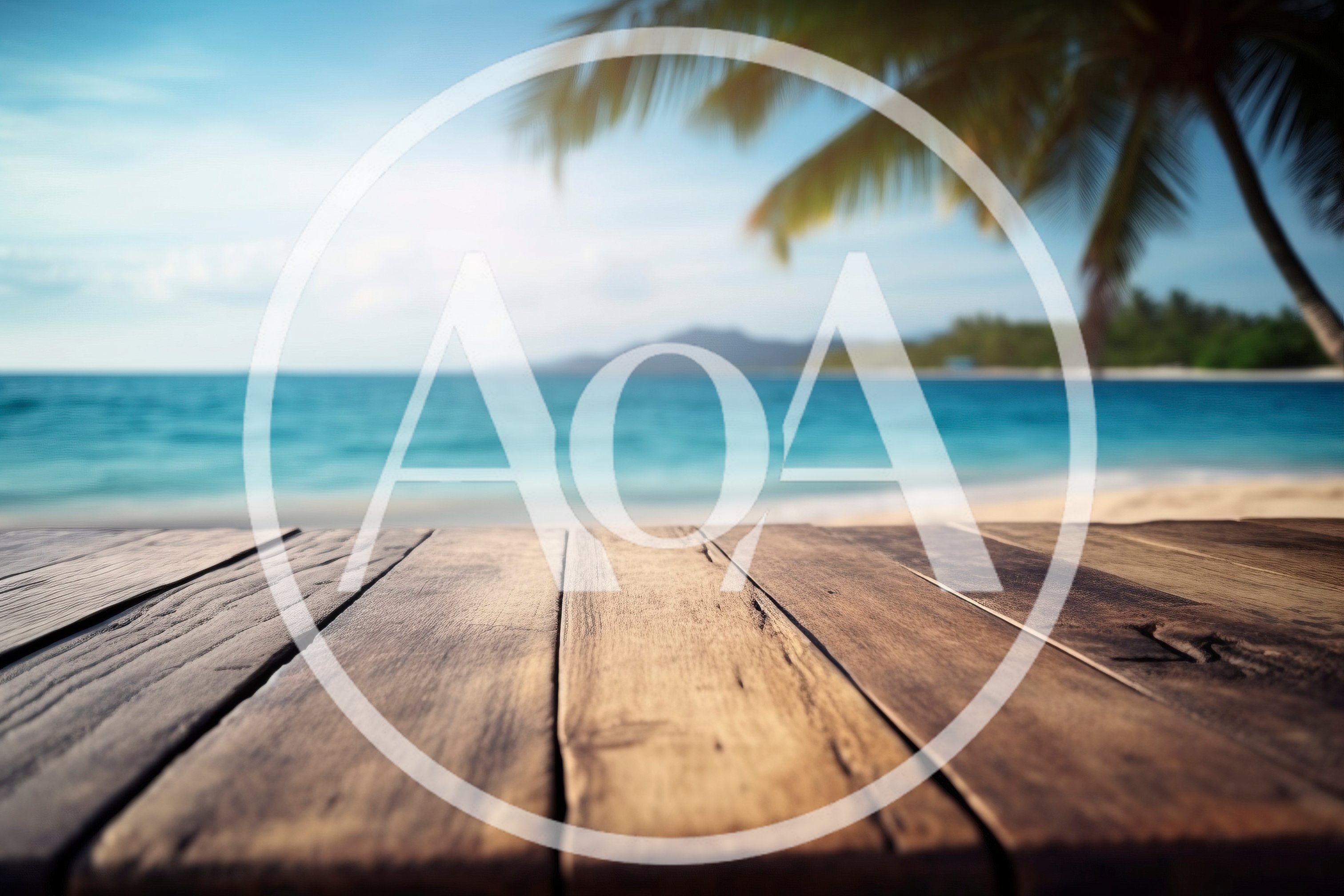 Empty Wooden Table Overlooking A Tropical Beach
