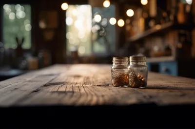 Two Small Glass Jars On A Rustic Wooden Table
