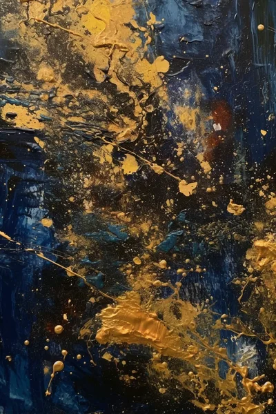 Abstract Oil Painting With Gold And Blue Texture