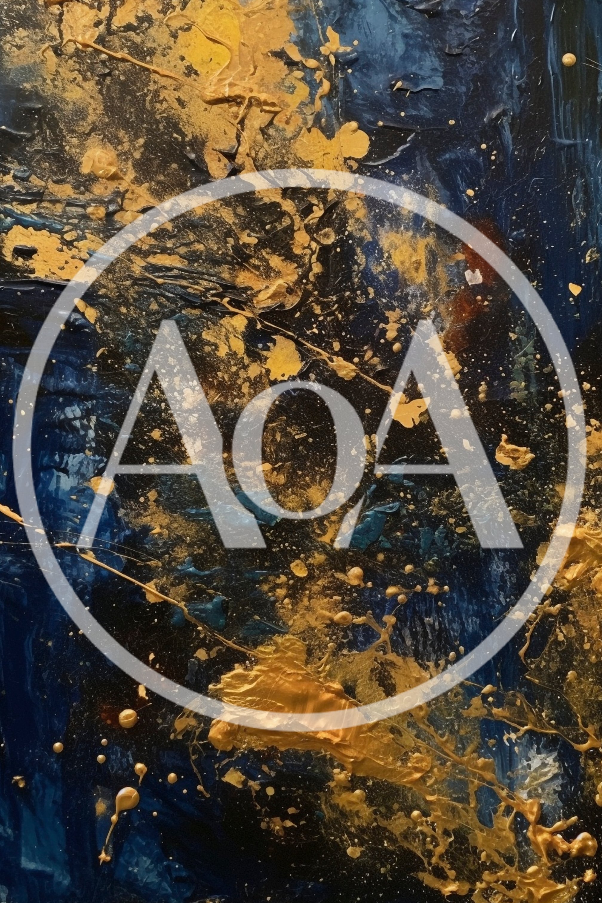 Abstract Oil Painting With Gold And Blue Texture