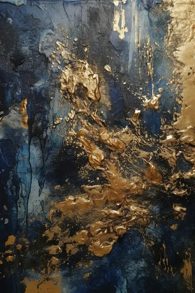 Abstract Blue And Gold Textured Acrylic Painting