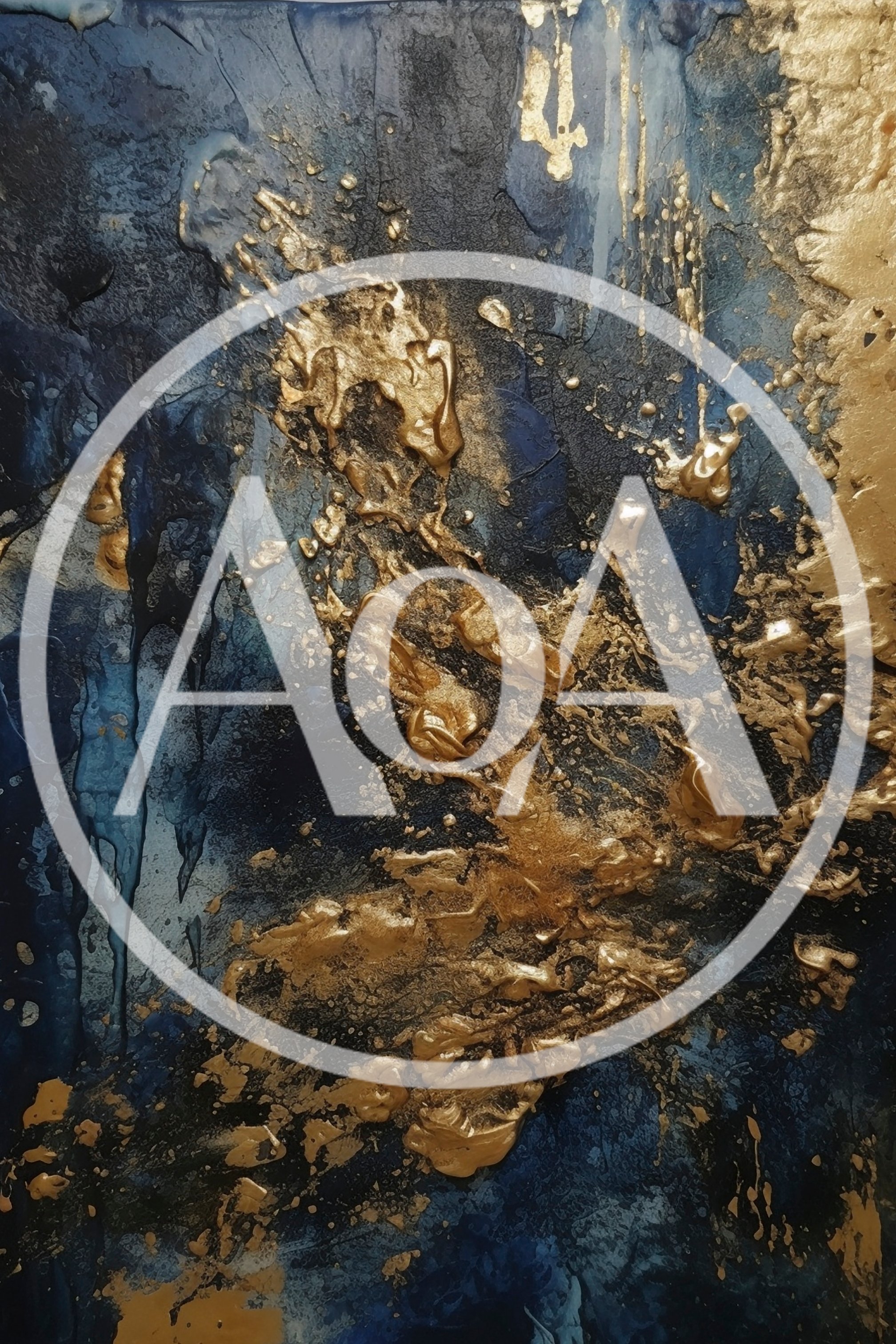Abstract Blue And Gold Textured Acrylic Painting