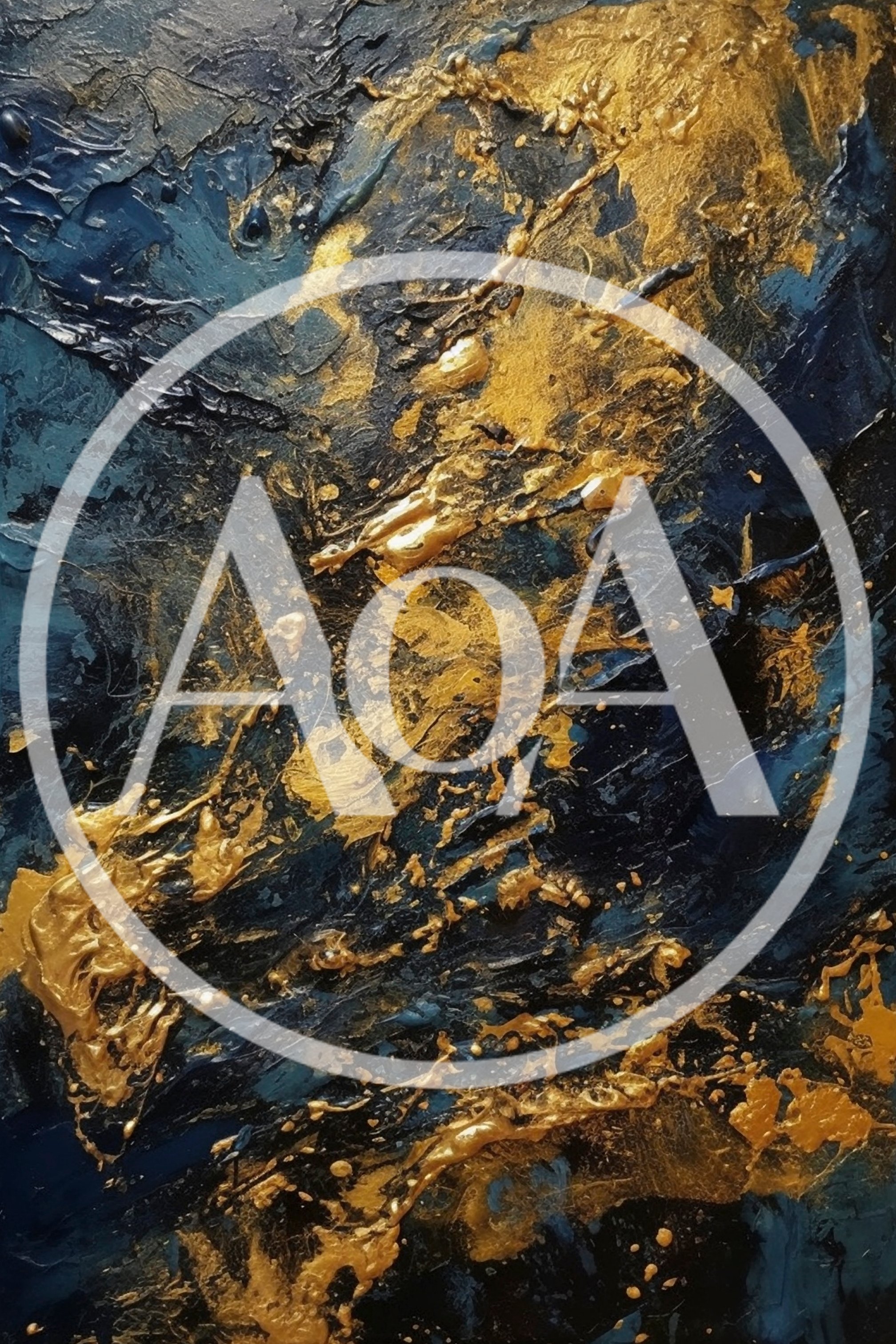 Abstract Oil Painting With Gold And Navy Blue Textures