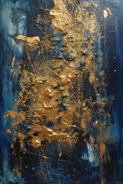 Abstract Oil Painting With Gold And Navy Blue Texture