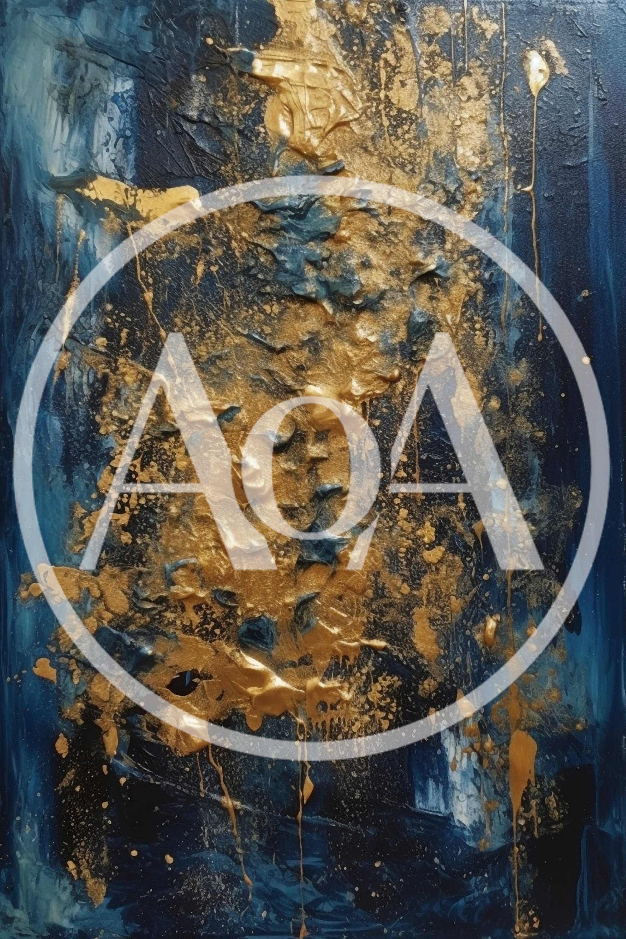 Abstract Oil Painting With Gold And Navy Blue Texture