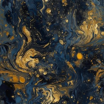 Abstract Dark Blue And Gold Marble Fluid Texture