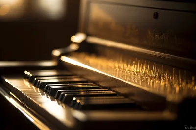 Close Up Of Grand Piano Keys In Warm Light