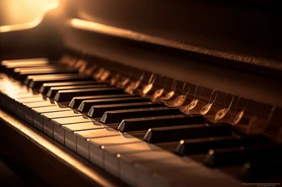 Close Up Of Grand Piano Keys In Warm Lighting