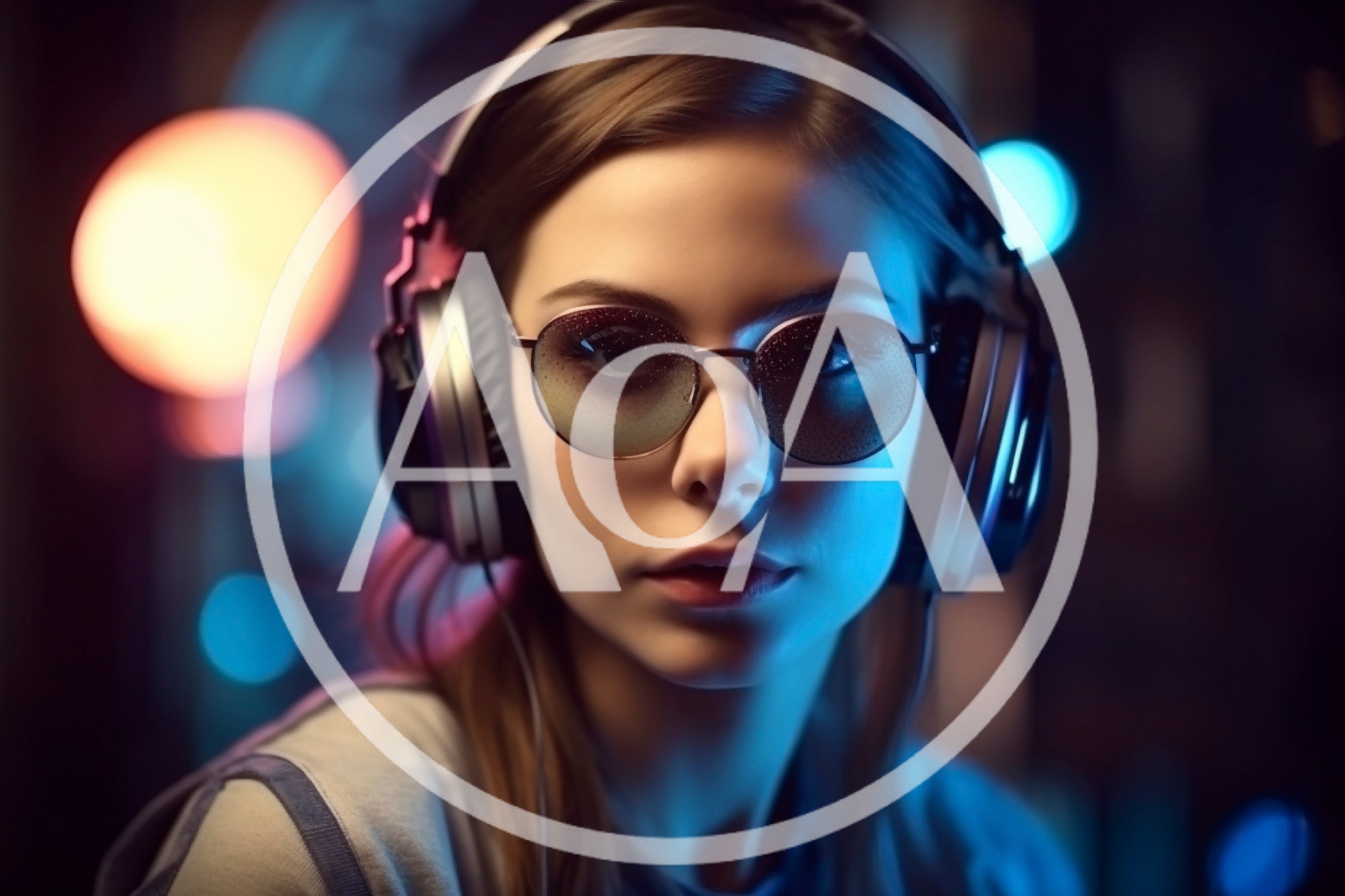 Young Woman Wearing Headphones And Sunglasses In Neon Lighting