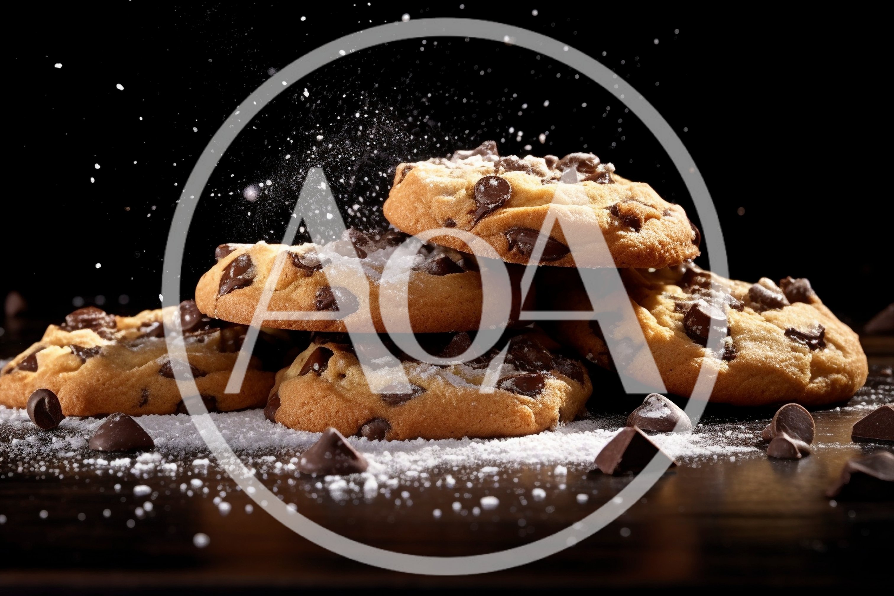 Chocolate Chip Cookies With Falling Powdered Sugar