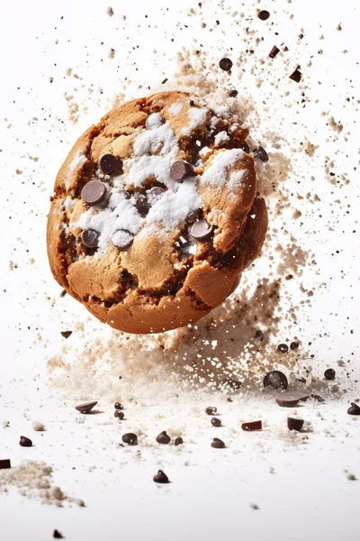 Chocolate Chip Cookie Exploding With Powdered Sugar