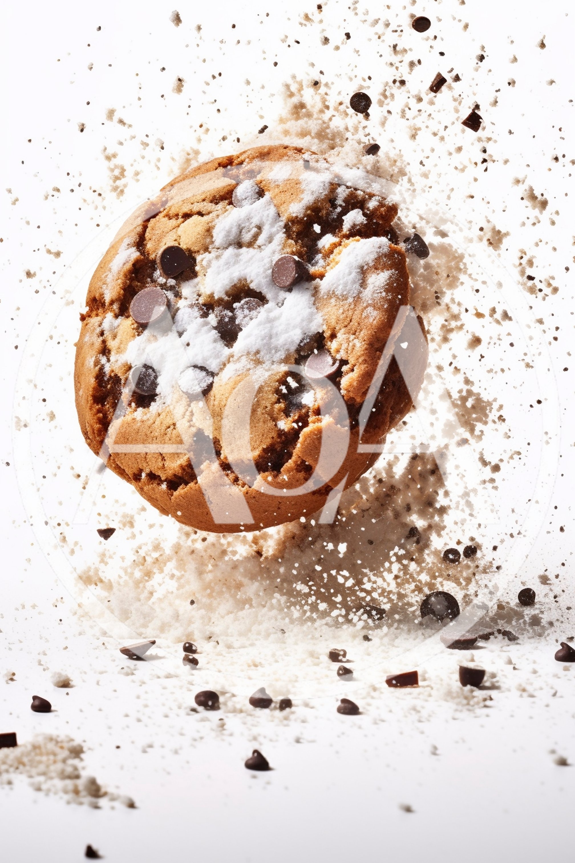 Chocolate Chip Cookie Exploding With Powdered Sugar